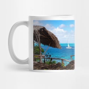 View over the lagoon from a lookout point on Huahine, French Polynesia Mug